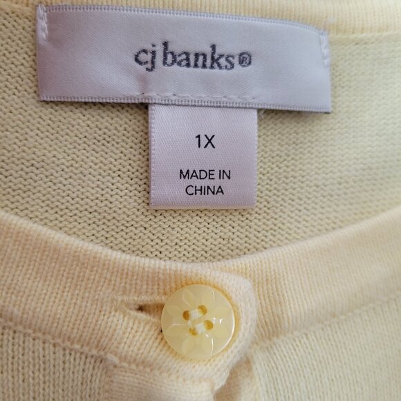 CJ Banks 100% Cotton Button Front Granny Cardigan Sweater, Floral Beaded Bee EUC - Picture 4 of 8